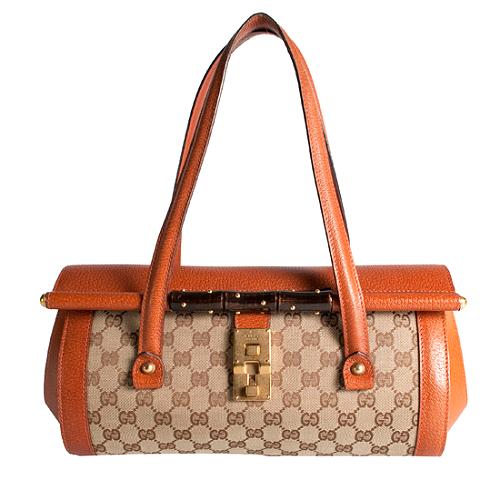 Gucci GG Fabric Bamboo Bullet Medium Satchel Handbag