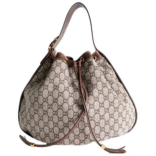 Gucci GG Fabric Drawstring Hobo Handbag