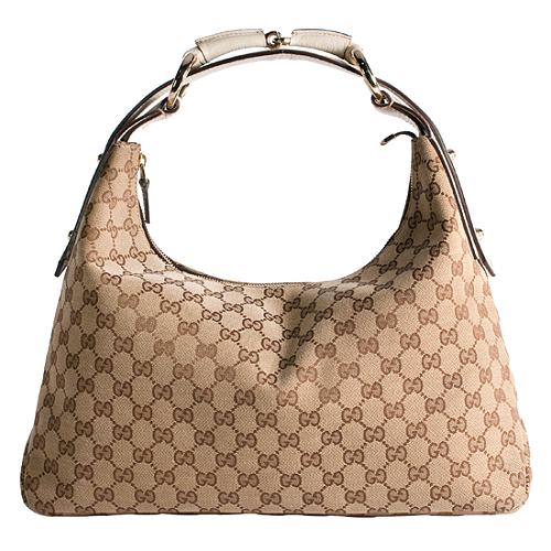 Gucci GG Fabric Horsebit Medium Hobo Handbag