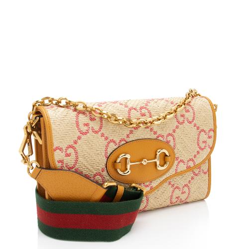 Gucci GG Raffia Horsebit 1955 Small Shoulder Bag