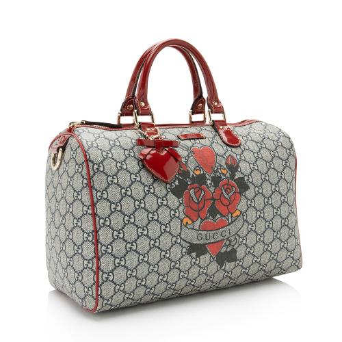 Gucci GG Supreme Tattoo Heart Medium Boston Bag