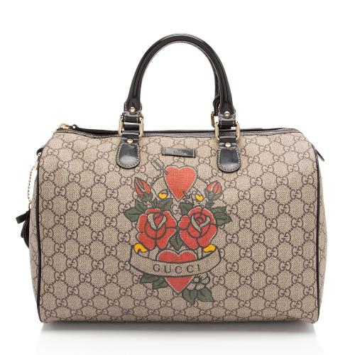 Gucci GG Supreme Tattoo Heart Medium Boston Bag