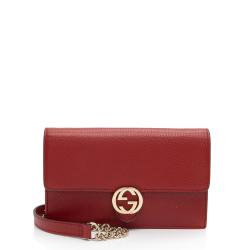 Gucci Grained Calfskin Interlocking G Chain Wallet