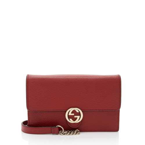 Gucci Grained Calfskin Interlocking G Chain Wallet