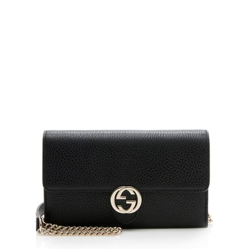 Gucci Grained Calfskin Interlocking G Chain Wallet