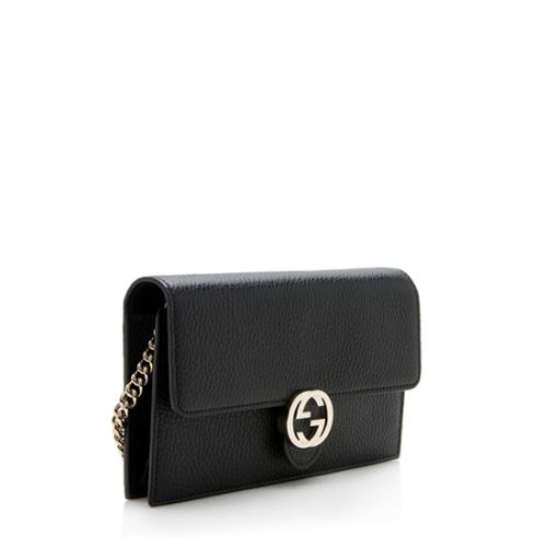 Gucci Grained Calfskin Interlocking G Chain Wallet