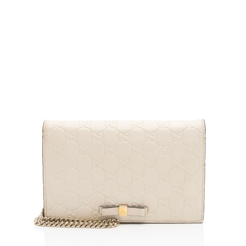 Gucci Guccissima Leather Signature Bow Mini Wallet on Chain