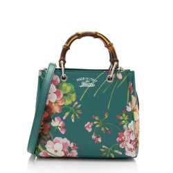 Gucci Leather Blooms Bamboo Mini Shopper Tote