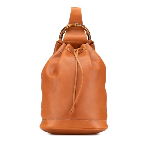 Gucci Leather Bamboo Drawstring Backpack