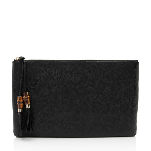 Gucci Leather Bamboo Tassel Zip Clutch