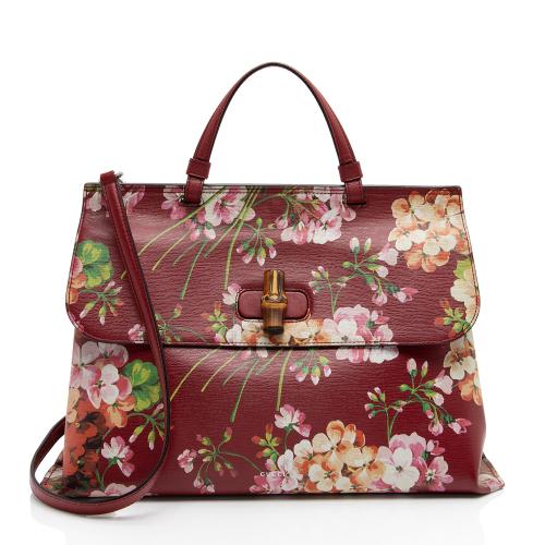 Gucci Leather Blooms Bamboo Daily Large Satchel