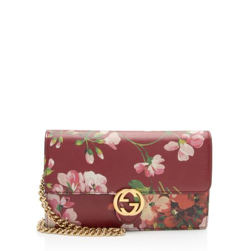 Gucci Leather Blooms Interlocking GG Wallet on Chain