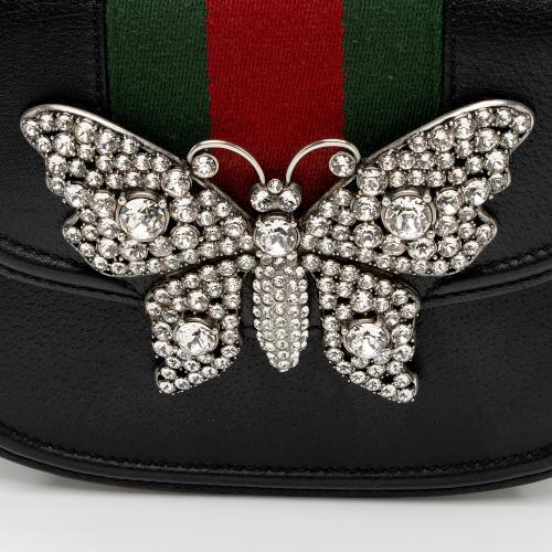 Gucci Leather Crystal Butterfly Linea Totem Small Crossbody