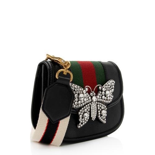 Gucci Leather Crystal Butterfly Linea Totem Small Crossbody