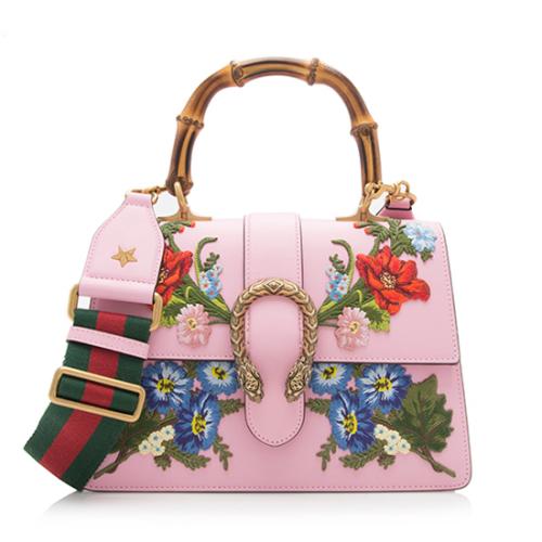 Gucci Leather Embroidered Dionysus Medium Top Handle Bag