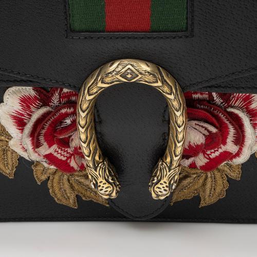 Gucci Leather Embroidered Rose Dionysus Medium Shoulder Bag