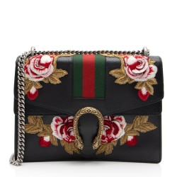 Gucci Leather Embroidered Rose Dionysus Medium Shoulder Bag