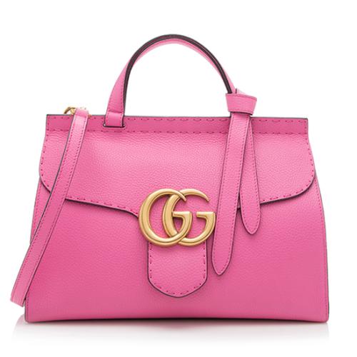 Gucci Pebbled Leather GG Marmont Top Handle Small Shoulder Bag