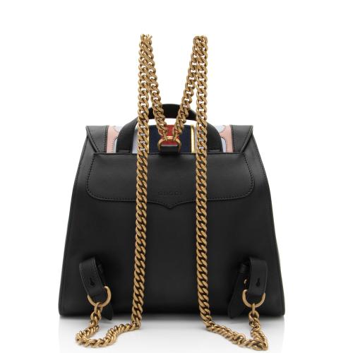 Gucci Leather GG Marmont Web Flap Chain Backpack