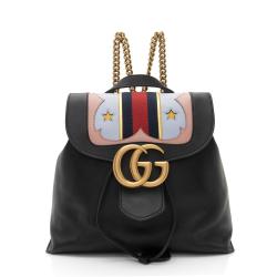 Gucci Leather GG Marmont Web Flap Chain Backpack