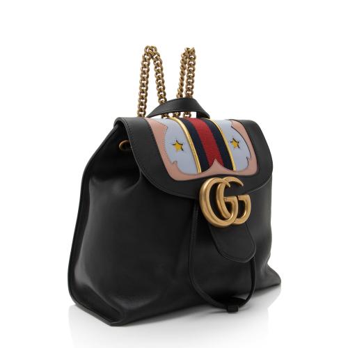 Gucci Leather GG Marmont Web Flap Chain Backpack