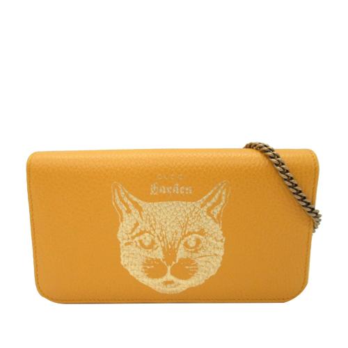 Gucci Leather Garden Mystic Cat Wallet On Chain