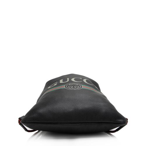 Gucci Leather Logo Drawstring Backpack