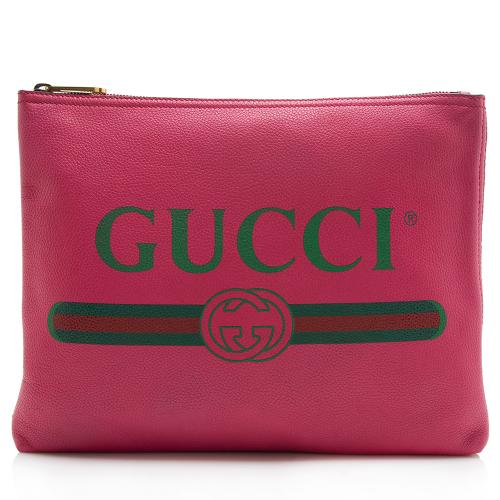 Gucci Leather Logo Zip Pouch