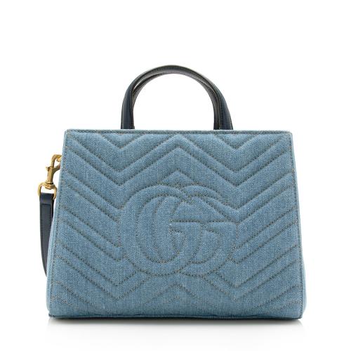 Gucci Matelasse Denim Pearl GG Marmont Small Tote