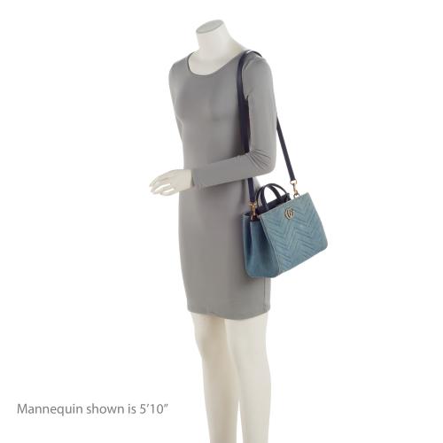 Gucci Matelasse Denim Pearl GG Marmont Small Tote