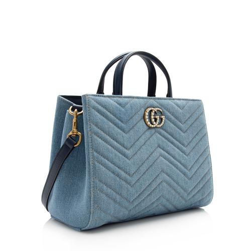 Gucci Matelasse Denim Pearl GG Marmont Small Tote