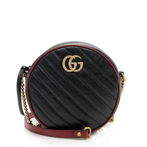 Gucci Matelasse Leather Torchon GG Marmont Round Mini Shoulder Bag