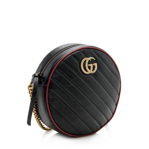 Gucci Matelasse Leather Torchon GG Marmont Round Mini Shoulder Bag