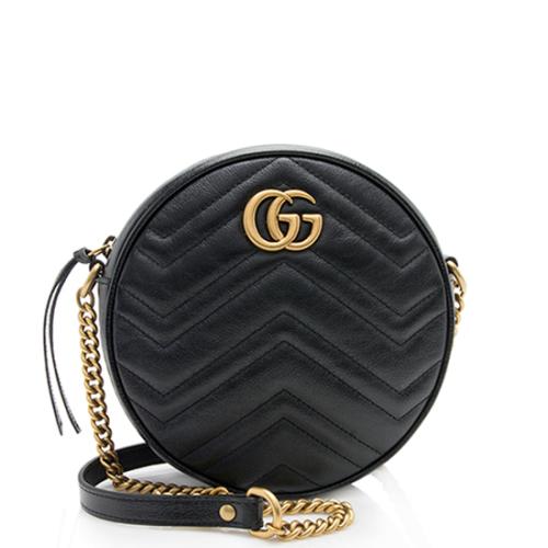 Gucci Matelasse Leather GG Marmont Round Mini Shoulder Bag