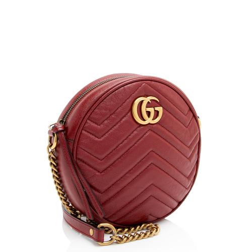 Gucci Matelasse Leather GG Marmont Round Mini Shoulder Bag