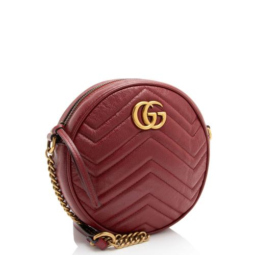 Gucci Matelasse Leather GG Marmont Round Mini Shoulder Bag