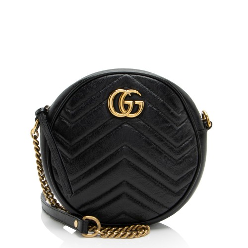 Gucci Matelasse Leather GG Marmont Round Mini Shoulder Bag