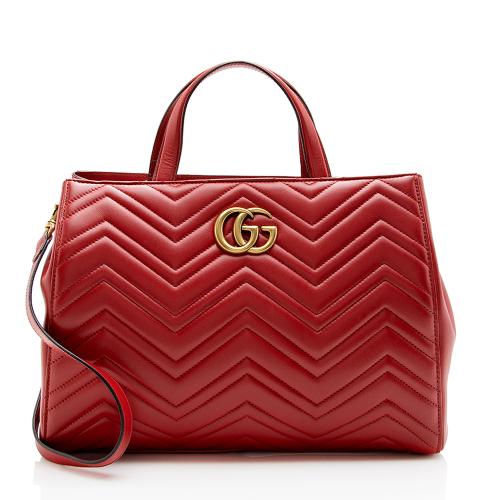 Gucci Matelasse Leather GG Marmont Top Handle Medium Satchel