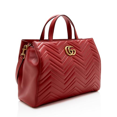 Gucci Matelasse Leather GG Marmont Top Handle Medium Satchel