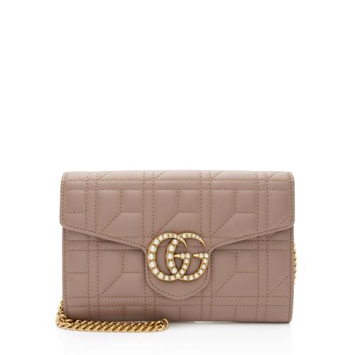 Gucci Matelasse Leather Pearl GG Marmont Flap Mini Wallet Bag