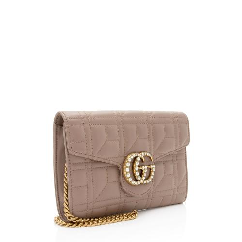 Gucci Matelasse Leather Pearl GG Marmont Flap Mini Wallet Bag