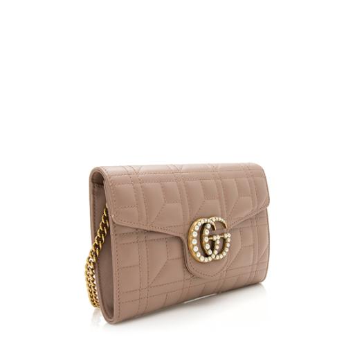 Gucci Matelasse Leather Pearl GG Marmont Mini Chain Bag