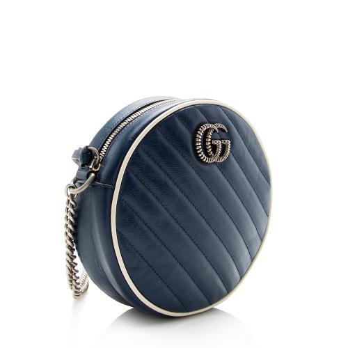 Gucci Matelasse Leather Torchon GG Marmont Round Mini Shoulder Bag