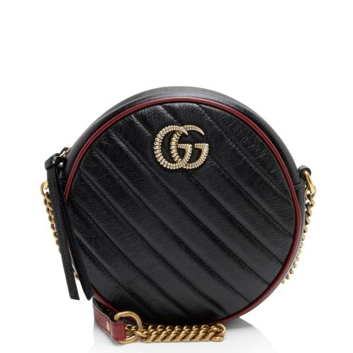 Gucci Matelasse Leather Torchon GG Marmont Round Mini Shoulder Bag