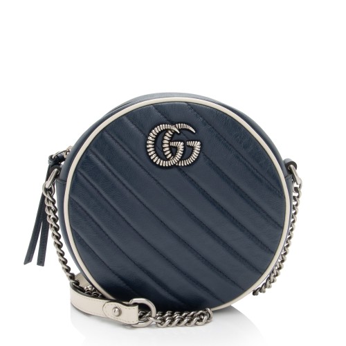 Gucci Matelasse Leather Torchon GG Marmont Round Mini Shoulder Bag