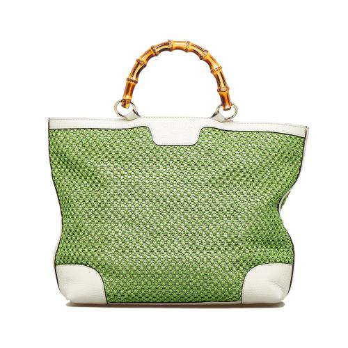 Gucci Medium Raffia Bamboo Shopper Tote