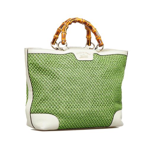 Gucci Medium Raffia Bamboo Shopper Tote