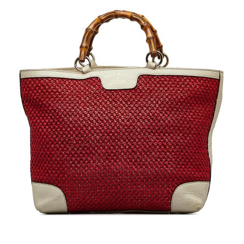 Gucci Medium Raffia Bamboo Shopper Tote