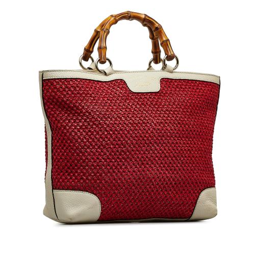 Gucci Medium Raffia Bamboo Shopper Tote