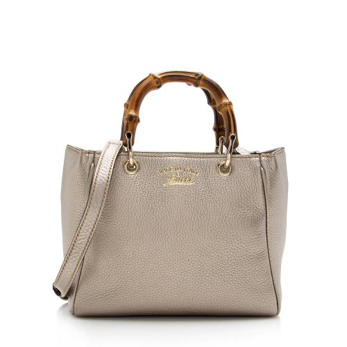 Gucci Metallic Leather Bamboo Mini Shopper Tote